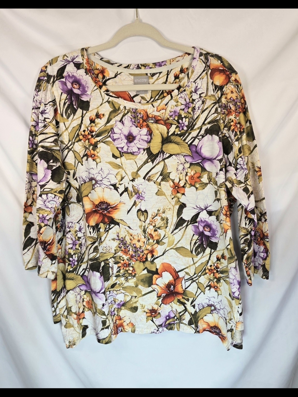 Chico's Women's Beautiful Botanical Casual-Chic Colorful Knit Top Size 3(XL)